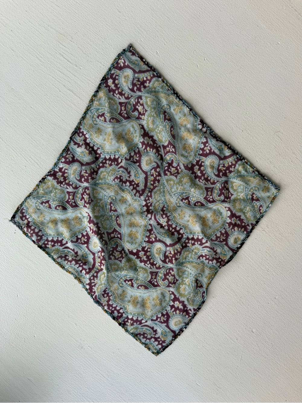 Men’s Paisley Pocket Square – Burgundy, Teal & Gold